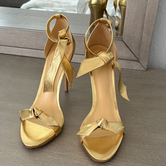 Alexandre Birman Shoes - Alexandre Birman Clarita Gold Heels with Bow Accent
